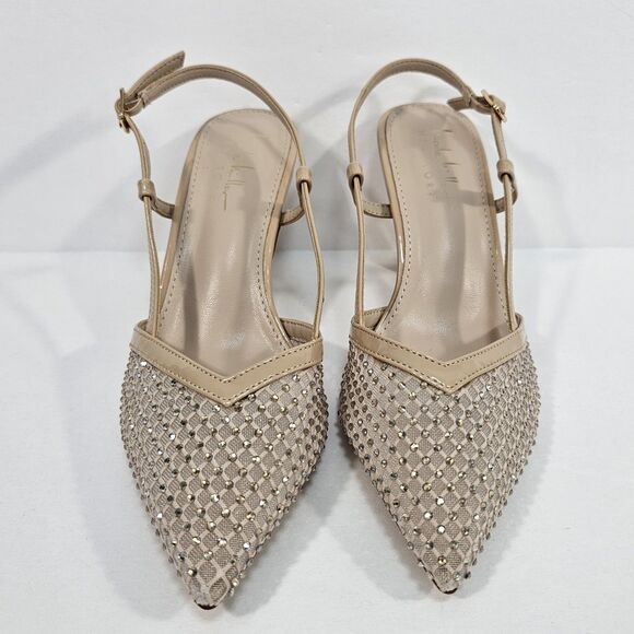 Nicole Miller Rhinestone Mesh Slingback Pump Beige US Size 6.5 - Picture 2 of 8